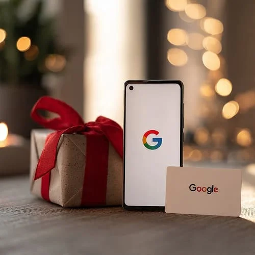 Google Pixel 8a pictured with a bundle gift card offer