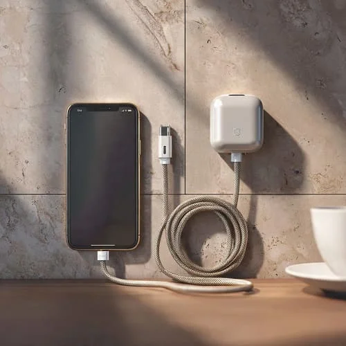 Smartphone charging over USB‑C with a compact wall charger