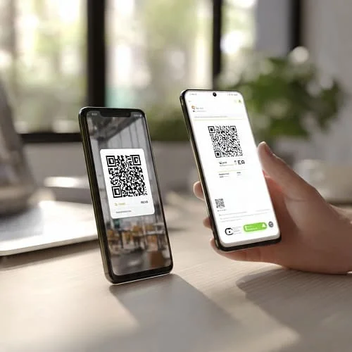 Step-by-step eSIM installation using a QR code on iPhone and Android with dual SIM data line selection