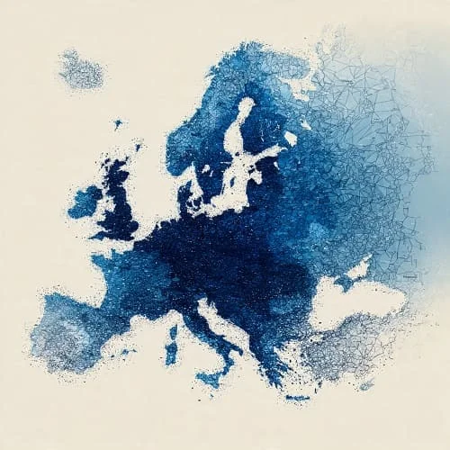 Illustrative Europe map highlighting common eSIM coverage across EU, EEA, UK, and Switzerland