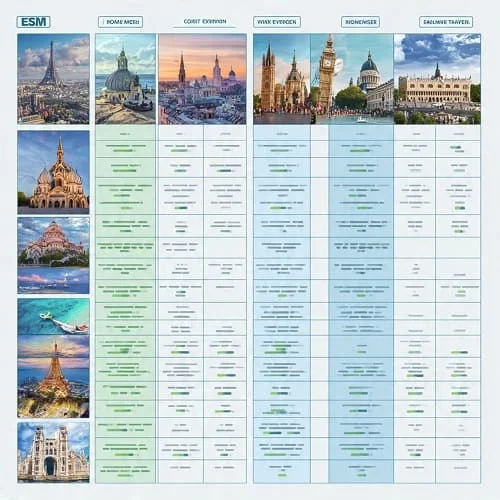 Comparison matrix of Europe travel eSIM plan archetypes by validity, data, hotspot, and speed caps