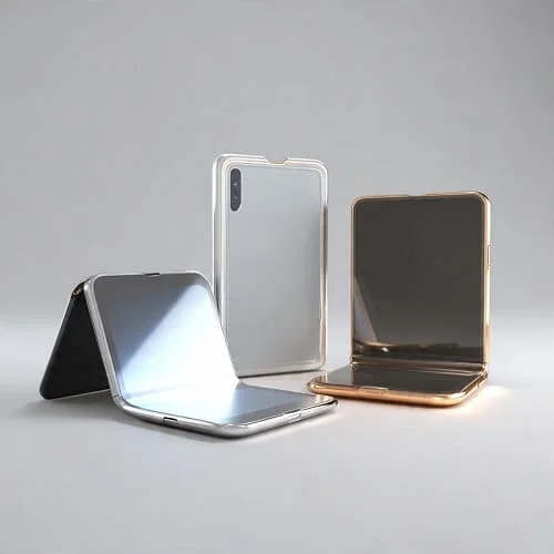 Book-style and clamshell foldable phones opened at different angles