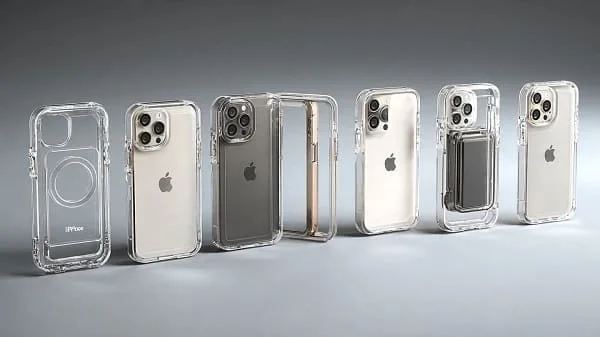 Lineup of iPhone 16 Pro Max cases: clear, rugged, thin, and folio