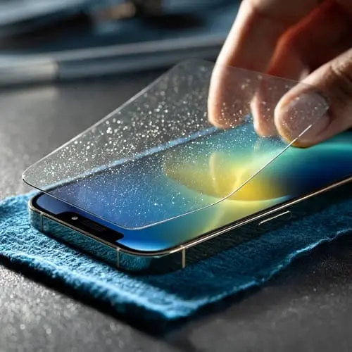 Installing an iPhone 16 screen protector with an alignment frame