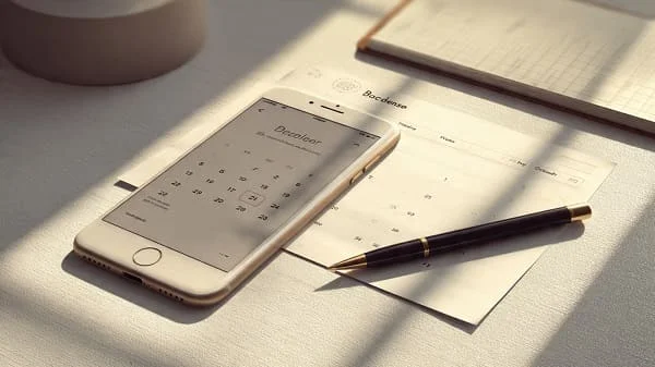 iPhone on desk beside calendar showing Beta, RC, Release notes