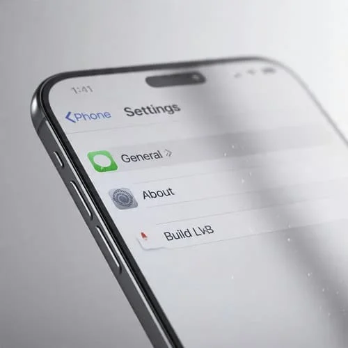 iPhone About screen showing iOS version and build in English (Canada)