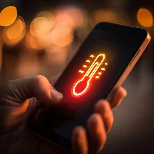 Android phone showing a thermal warning icon during overheating