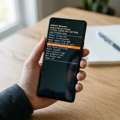 Android phone in recovery mode ready for factory reset