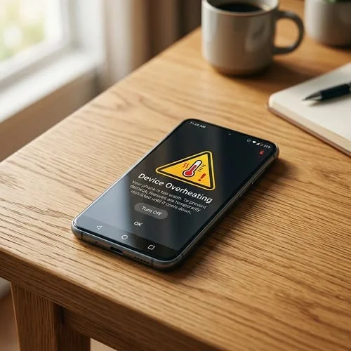 Samsung phone showing a temperature or overheating warning icon