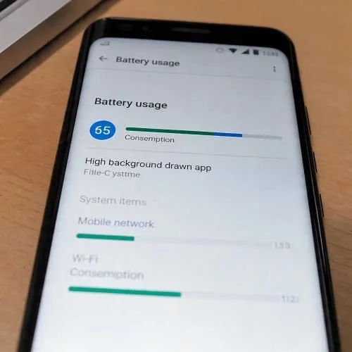 Android battery usage screen showing high background drain overnight