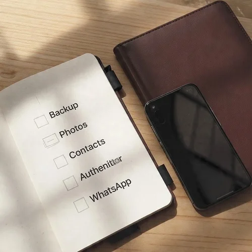 Android backup checklist before factory reset including photos, Google backup, and authenticator apps