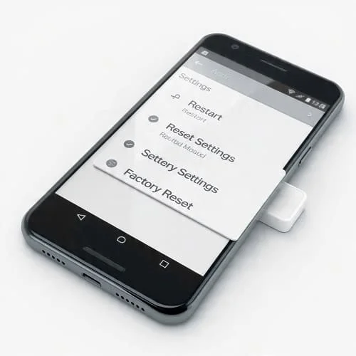 Diagram showing restart, settings reset, and factory reset options on Android