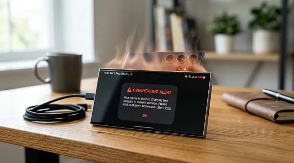 Samsung phone overheating warning message