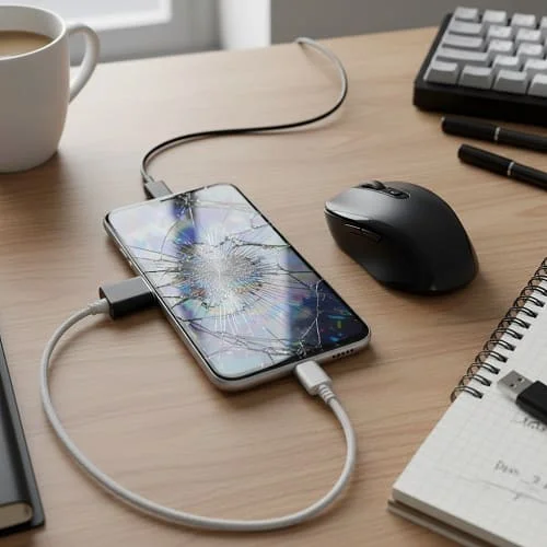 Using an OTG adapter and USB mouse to control and unlock an Android phone with a broken touchscreen