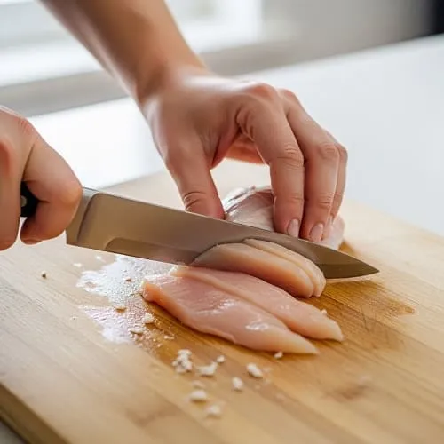 Chicken breast sliced into thin cutlets for faster cooking