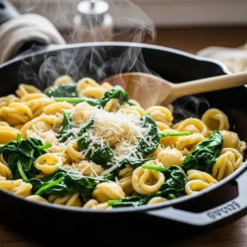 Quick skillet pasta with spinach and parmesan for an easy weeknight dinner