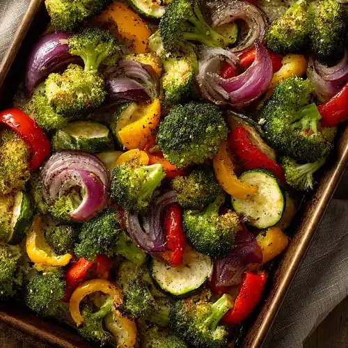 Sheet pan roasted vegetables for chicken meal prep bowls