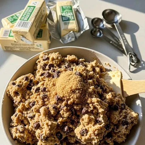 Cookie dough made with vegan butter stick as a butter substitute for baking